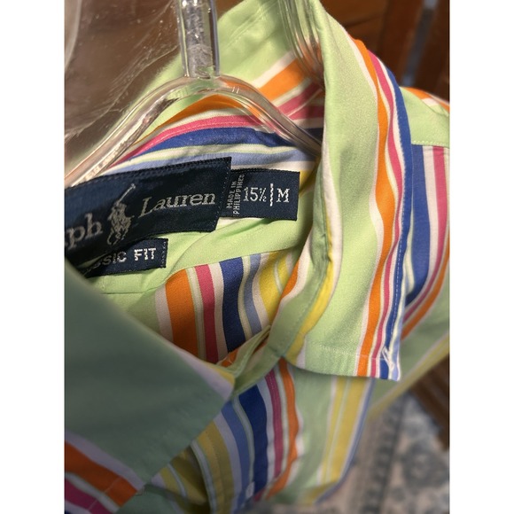 Polo Ralph Lauren Shirt Men Medium Button Down Rainbow Multicolor Stripe - Picture 4 of 5